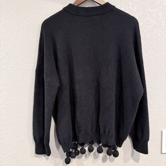 English Factory Black Sweater Pom Pom Hem Knit Pullover Cozy Chic Size Small - Picture 6 of 9